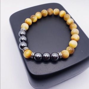 Men Tigers Eye & Hematite Healing Bead Stretch Bracelet 7.5”